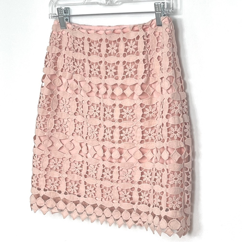 Sandro Lonely Guipure Lace Mini Skirt Pastel Pink sz 1 US SMALL - Picture 5 of 12